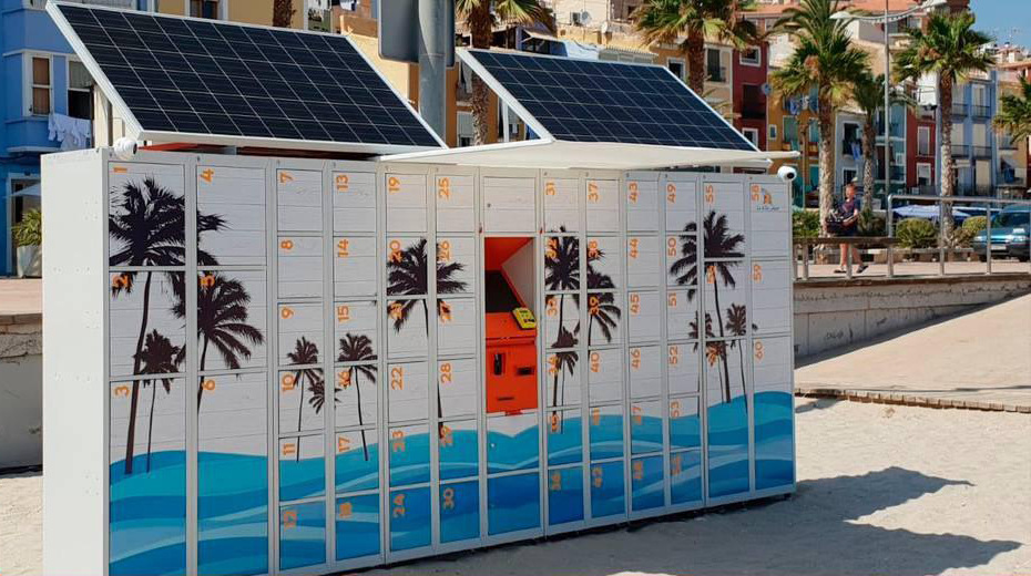 Taquillas inteligentes (Smart Lockers) en la playa España, Alicante 2019